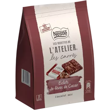 Carrés chocolat noir éclats fèves cacao NESTLE L'ATELIER - Sachet de 192g
