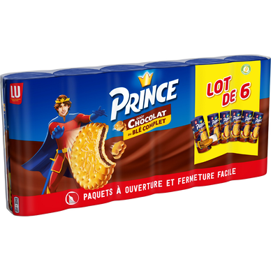 Biscuits fourrés au chocolat au blé complet PRINCE LU - Paquet d 6x300g