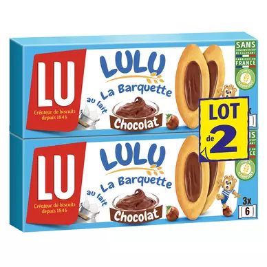 Biscuits au chocolat noisette La Barquette Lulu LU, 2 paquets de 120g