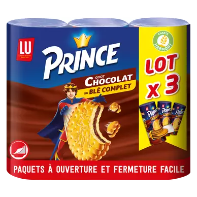Biscuits fourrés au chocolat au blé complet PRINCE, 3 paquets de 300g