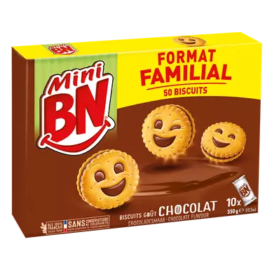 Mini biscuits fourrés chocolat BN, x10, 2x350g