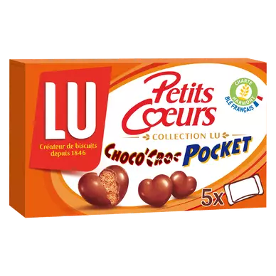 Biscuits au chocolat au lait Choco Croc petits coeurs LU - Paquet de 180g