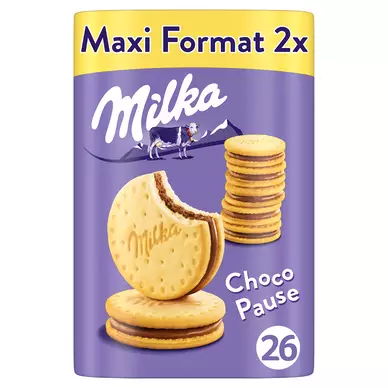 Biscuits fourrés au chocolat au lait Choco Pause MILKA, 2 paquets de 260g