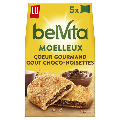 Biscuits moelleux coeur gourmand goût choco noisette Belvita LU, paquet de 250g