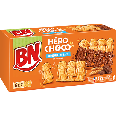 Biscuits fourrés héro chocolat nappés chocolat au lait BN, paquet 180g