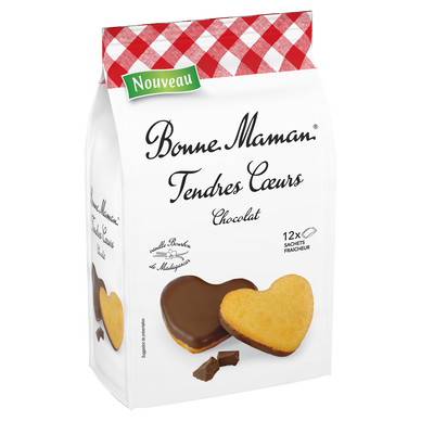 Gâteaux Tendres Coeurs nappés chocolat BONNE MAMAN - x12 sachets - Lepaquet de 300g