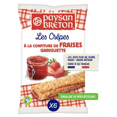 Crêpes fourrées à la confiture de fraise Gariguette PAYSAN BRETON - x6Le paquet de 180g