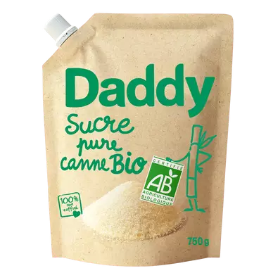 Sucre poudre pure canne bio DADDY profil pack kraft, 750g