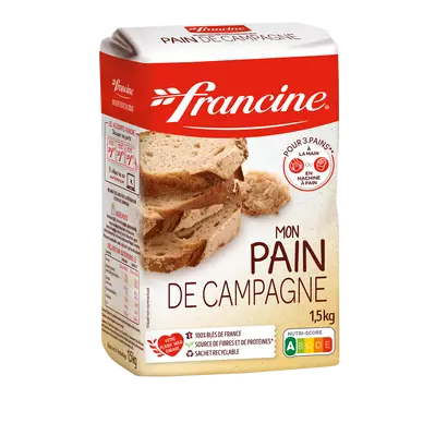 Préparation pour pain de campagne, FRANCINE, source de fibres et de protéines, 1,5kg