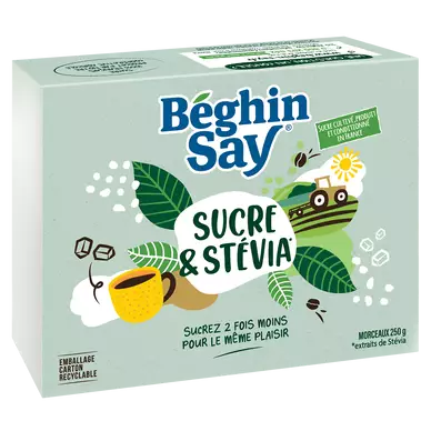 Sucre blanc en morceaux ligne extrait de plantes stévia BEGHIN SAY, 250g