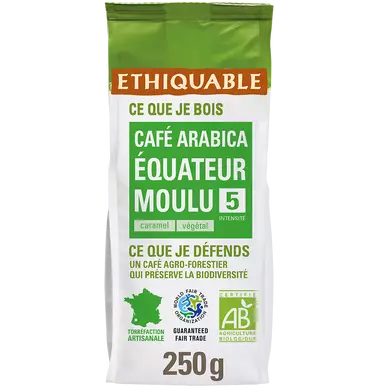 Café moulu Bio ETHIQUABLE pure origine Equateur bio N°3 - Equateur -250g