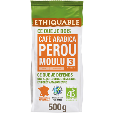 Café moulu Bio ETHIQUABLE ARABICA MOULU FIN ET EQUILIBRE N°3 - Pérou- 500g