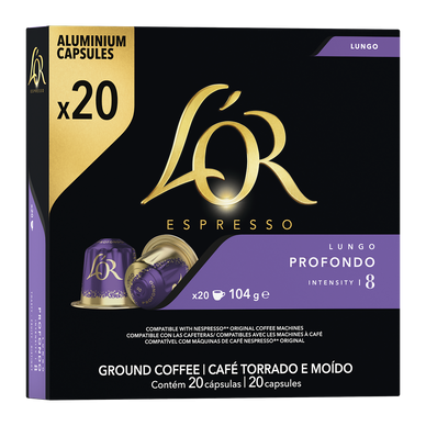 Café capsules L'OR ESPRESSO Lungo Pronfondo N°8 - Compatible NESPRESSO- x20