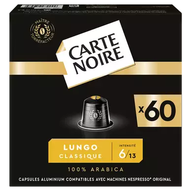 Café capsules CARTE NOIRE LUNGO CLASSIQUE N°6 - compatible Nespresso- x60