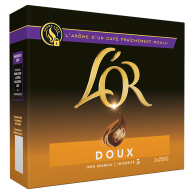 Café moulu L'OR Doux Intensité 5 - 100% Arabica - 2x250g