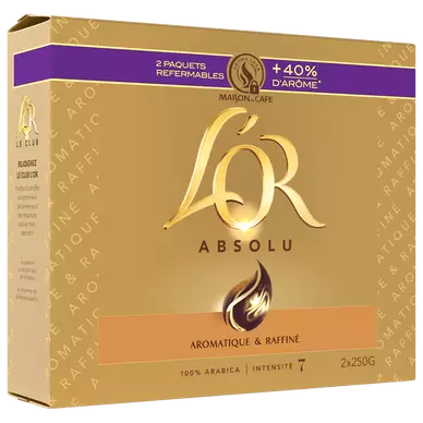 Café moulu L'OR Absolu Intensité 7 - 100% Arabica - 2x250g