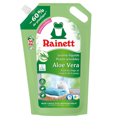 Rainett - Lessive liquide - Hypoallergénique - Aloe Vera - 32 lavages- 1.6 l
