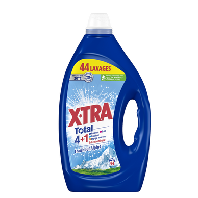 X-TRA - Lessive liquide - 4+1 - Fraicheur Alpine - 44 lavages - 2 l