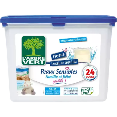 Lessive capsule peaux sensibles famille&bébé hypo.L'ARBRE VERT x24 doses