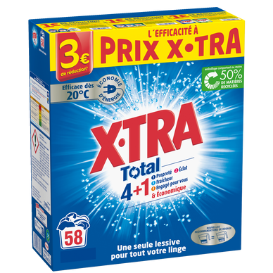 X-TRA - Lessive en poudre - 4+1 - 58 lavages - 2.9 kg