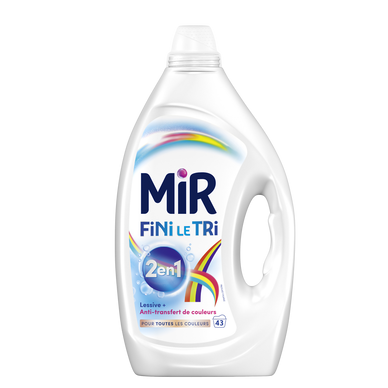 MIR - Lessive liquide - Soin couleurs & noir - 2 en 1 - 43 lavages - 1,935 l