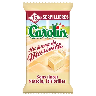 Lingettes pour sols au savon de Marseille CAROLIN - 15 unités