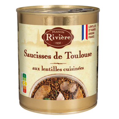 Saucisses Toulouse lentilles cuisinées MAISON RIVIERE Boîte de 840g