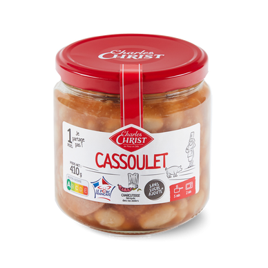 Cassoulet cuisiné aux haricots lingots pur porc français CHRIST, Boîtede 410g
