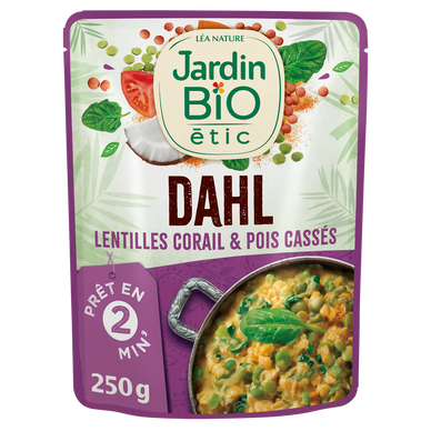 Dahl lentilles corail et pois cassés JARDIN BIO ETIC, doy pack de 250g