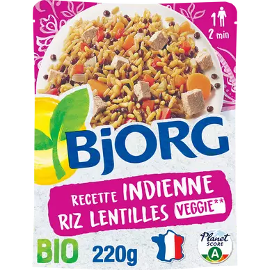 Riz lentilles à l'indienne bio BJORG, 220g