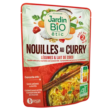 Nouilles au curry légumes & lait coco bio JARDIN BIO, doypack 220g
