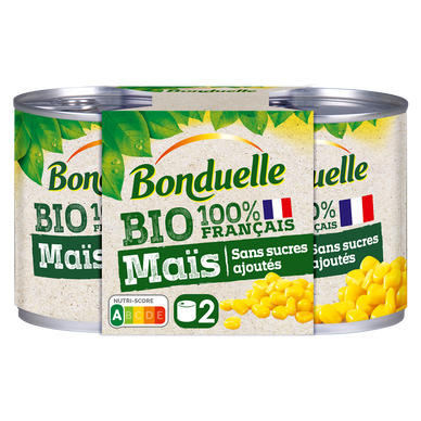 Maïs sans sucres ajoutés bio BONDUELLE - 2 boîtes de 140g