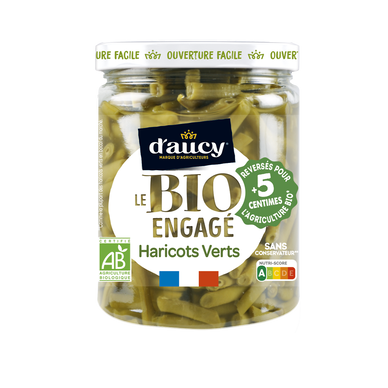 Haricots verts coupés Bio Sans sel ajouté D'AUCY - Bocal 290g