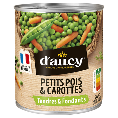Petits pois et carottes extra tendres D'AUCY - Boîte de 530g net égoutté