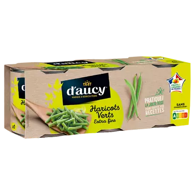 Haricots verts extra fins D'AUCY - 3 boîtes de 330g