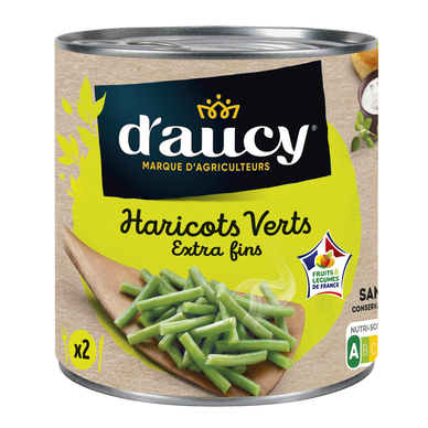 Haricots verts extra-fins D'AUCY - Boîte de 220g net égoutté