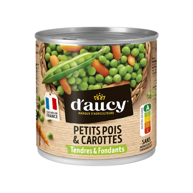 Petits pois et carottes extra tendres D'AUCY - Boîte de 265g net égoutté