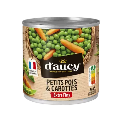 Petits pois et carottes extra-fins D'AUCY - Boîte de 265g net égoutté