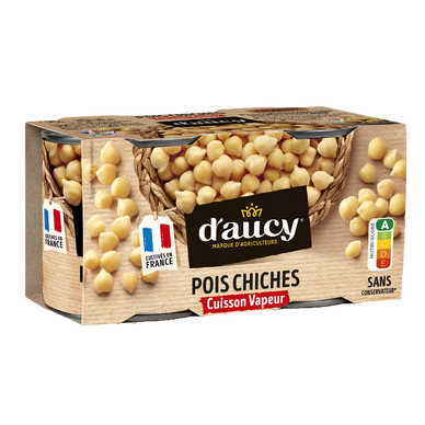Pois chiches Cuisson vapeur D'AUCY - 2 boîtes de 130g
