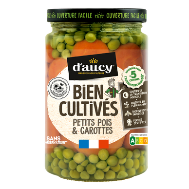 Petits pois et carottes D'AUCY - Bocal de 250g net égoutté