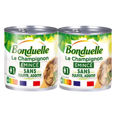 Champignons émincés au naturel sans sulfite BONDUELLE - 2 boîtes de 115g
