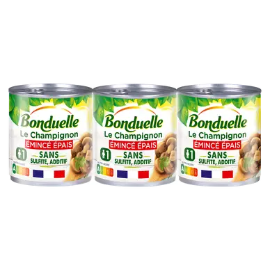 Champignons de Paris émincés gourmands sans sulfite BONDUELLE - 3 boîtes de 115g