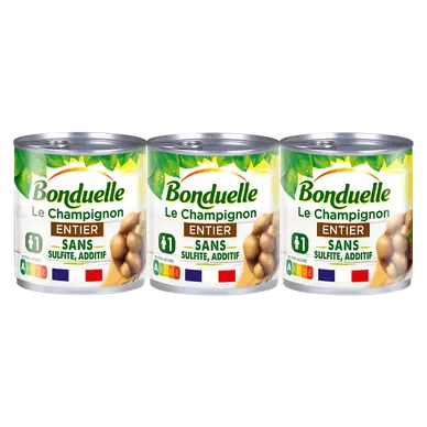 Champignons de Paris entiers sans sulfite BONDUELLE - 3 boîtes de 115g