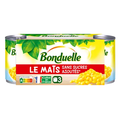 Maïs sans sucres ajoutés doux en grains BONDUELLE - 3 boîtes de 140g