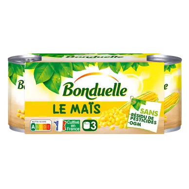 Maïs Sans résidu de pesticides BONDUELLE - 3 boîtes de 140g net égoutté