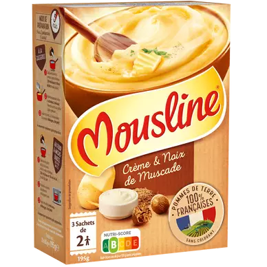 Purée MOUSLINE crême muscade format 2 personnes 3x65g 195g