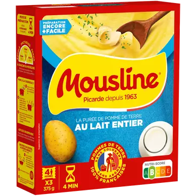 Purée lait MOUSLINE, 3 sachets pour 4 personnes (3x125g) 375g