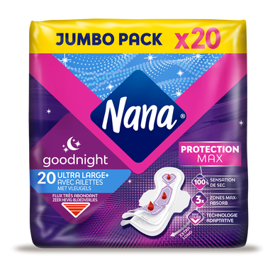 Serviettes hygiéniques ultra goodnight jumbo pack NANA x20