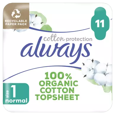 Serviettes protection hygiéniques ailettes normal+ ALWAYS COTTON x11