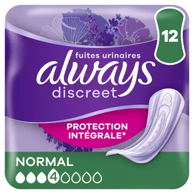 Serviettes pour fuites urinaires ALWAYS DISCREET Normal x12